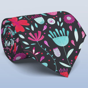 Cravate Aquarelle de prairie à fleurs foncées