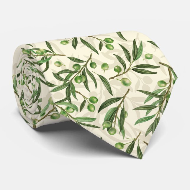 Cravate Aquarelle des branches d'olive (Roulé)