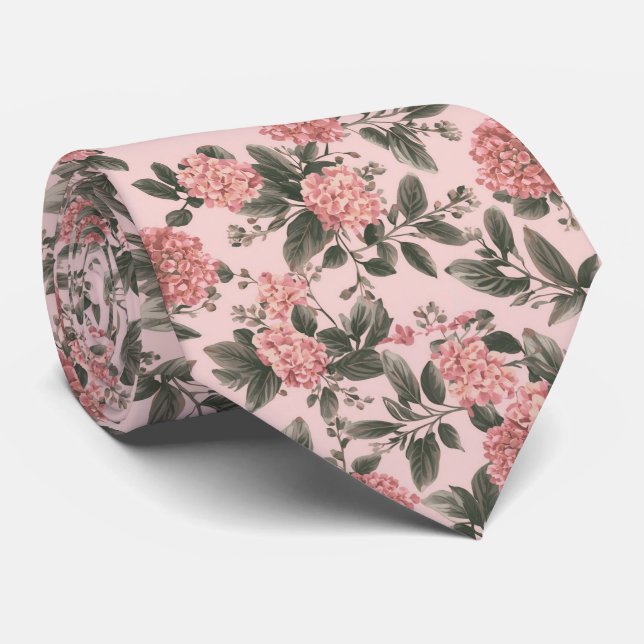 Cravate Aquarelle Élégant Rose Pâle Eucalyptus Gommé       (Roulé)