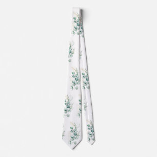 Cravate Aquarelle Eucalyptus Vert Motif Floral