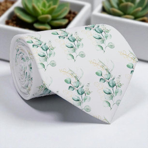 Cravate Aquarelle Eucalyptus Vert Sauge Argenté Verdure