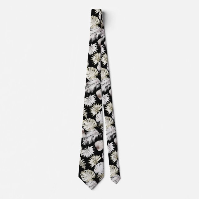 Cravate Aquarelle Feuilles Tropicales Mariage Blanc   (Devant)