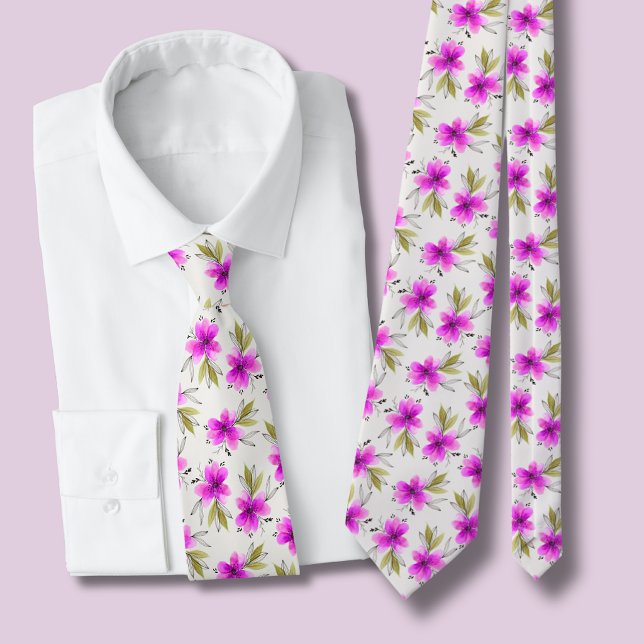Cravate Aquarelle fleur de lys rose florale (pink lily watercolor floral tie)