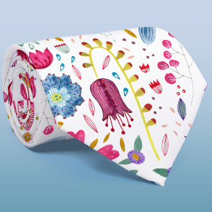 Cravate Aquarelle fleur sauvage Botanique Floral