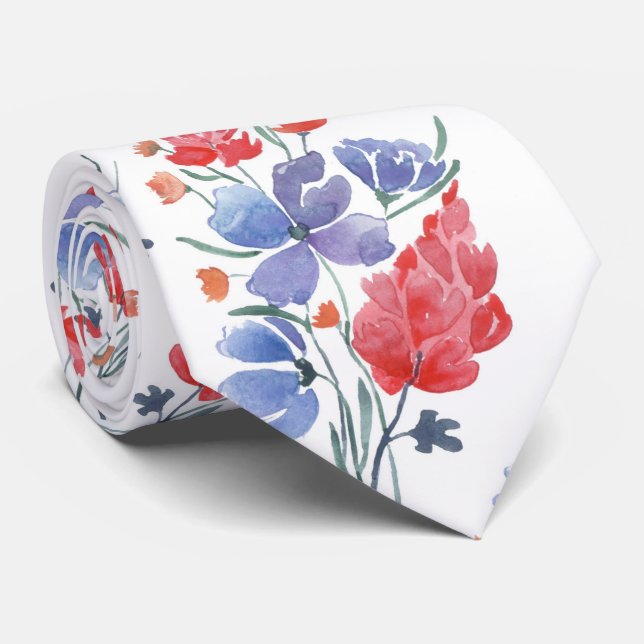 Cravate Aquarelle, fleurs. (Roulé)