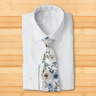 Cravate Aquarelle Floral Dusty Blue Flower
