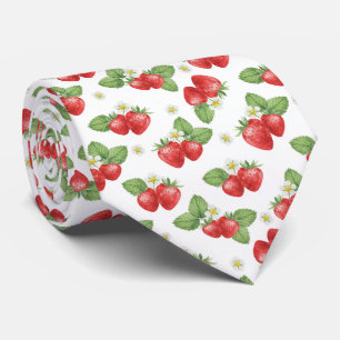 Cravate Aquarelle fraise fruit et fleur