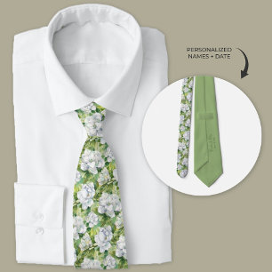 Cravate Aquarelle Gardenia Blanche Groomsmen Floral