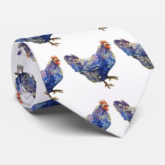 Cravate Aquarelle jaune bleue de poulet peignant