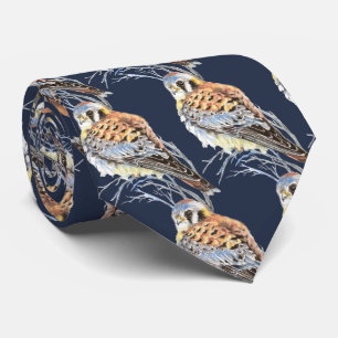 Cravate Aquarelle Kestrel Américain, Faucon Oiseau Hawk