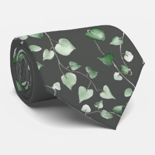 Cravate Aquarelle lierre sur fond vert