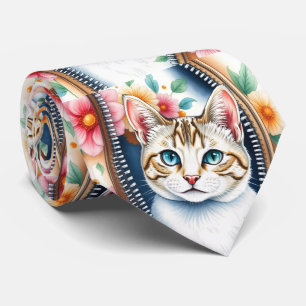 Cravate Aquarelle mignonne Belle collection de chats tenda