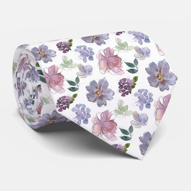 Cravate Aquarelle Motif Floral (Roulé)