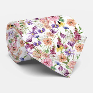 Cravate Aquarelle Motif floral de prairie sauvage