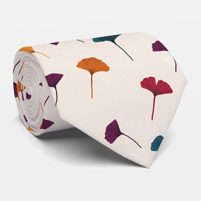 Cravate Aquarelle Motif Ginkgo Leaf Automne Couleurs d'aut (Roulé)