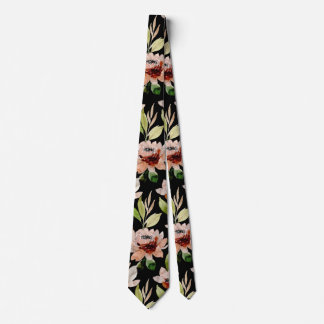 Cravate Aquarelle noire en fleurs