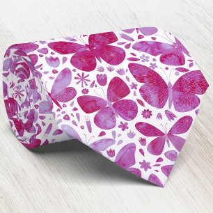 Cravate Aquarelle Papillon rose