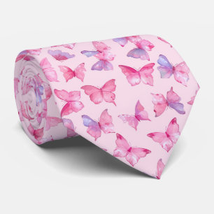 Cravate Aquarelle papillon rose