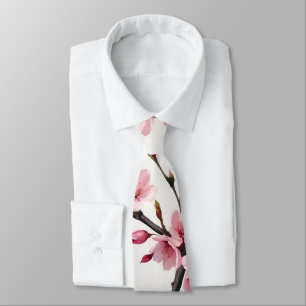 Cravate Aquarelle rose cerisier fleurs motif floral