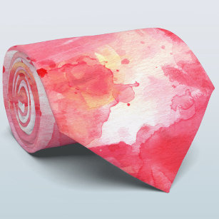 Cravate Aquarelle rose Confetti Abstrait Peint