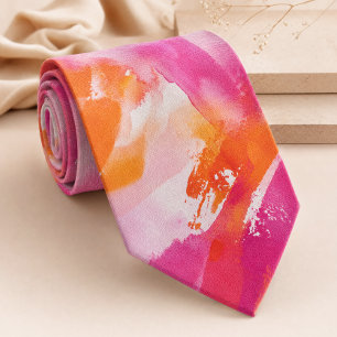 Cravate Aquarelle Rose Orange Abstrait