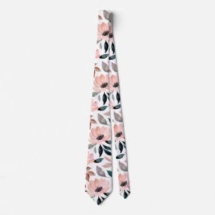 Cravate Aquarelle rose vert motif floral