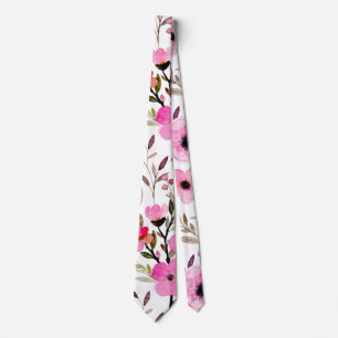 Cravate Aquarelle rose Vintage motif floral