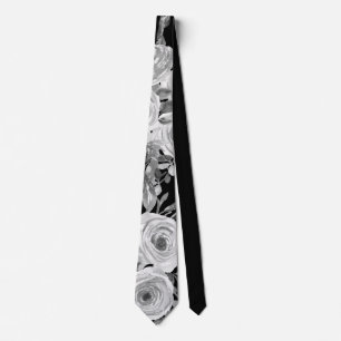 Cravate Aquarelle Roses noir et blanc et gris