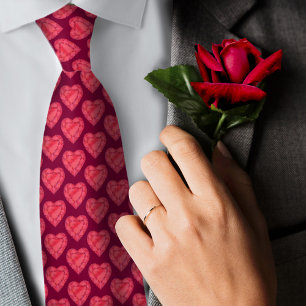 Cravate Aquarelle rouge rubis coeur gemstone art motif cra