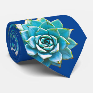 Cravate Aquarelle Succulents sur bleu