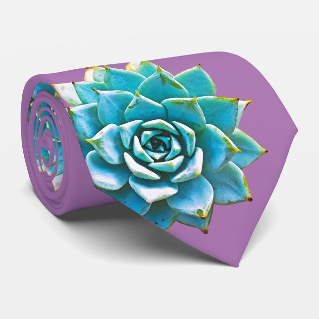 Cravate Aquarelle Succulents sur Lavender (Roulé)