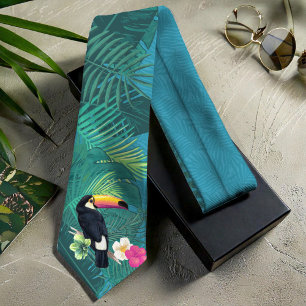 Cravate Aquarelle Tropical avec Toucan Turquoise ID577