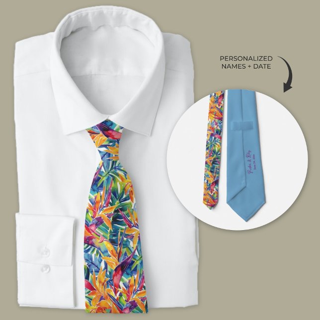 Cravate Aquarelle tropicale hawaïenne Oiseau de paradis (Personalized Hawaiian birds of paradise floral wedding neckties for groomsmen)
