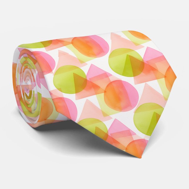 Cravate Aquarelle Vert Citron Vibrant et Rose Tendré (Roulé)