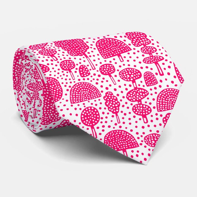 Cravate Arboretum 230715 - Rouge néon sur blanc (Roulé)