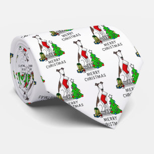 Cravate Arbre de Noël 2 Greyhound (blanc broché) Chien Amu