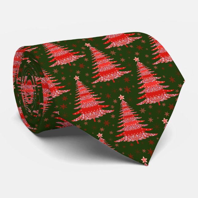 Cravate Arbre de Noël Motif vert rouge avec Monogramme (Roulé)