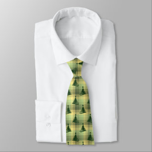 Cravate Arbre de Noël Plaid Sage vert à deux côtés