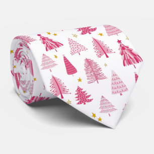 Cravate Arbre de Noël rose pour les fêtes de fin d'année