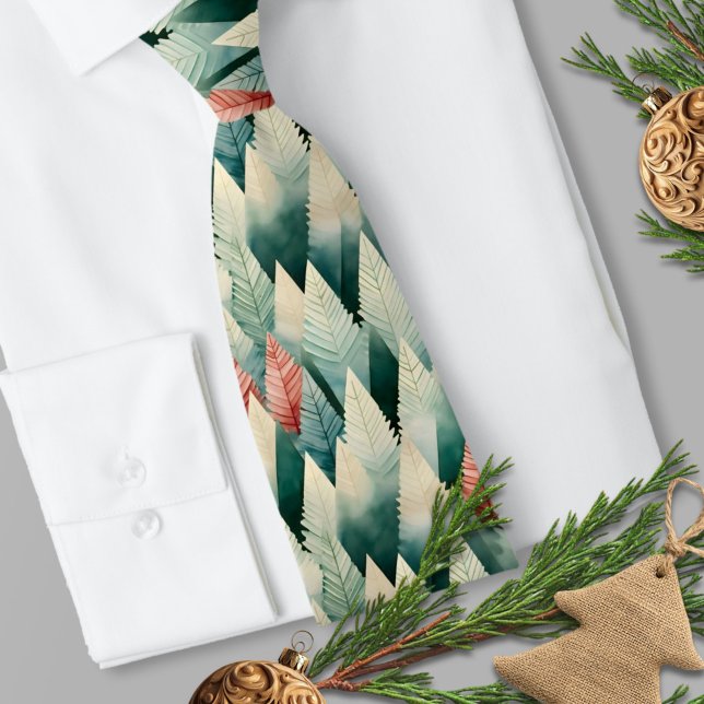 Cravate Arbre de Noël traditionnel rouge vert (Traditional Red and Green Watercolor Christmas Tree Necktie)