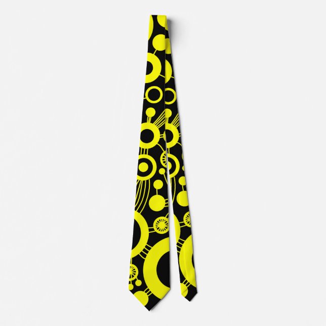 Cravate Arbre de vie Abstrait - Jaune et noir (Devant)