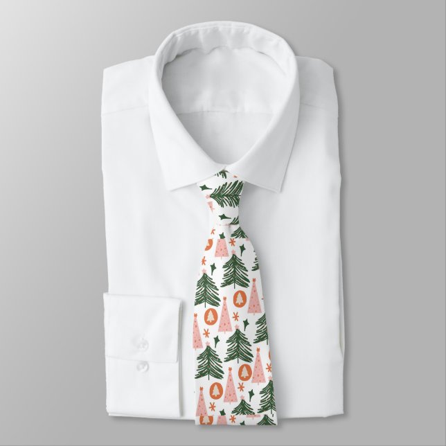 Cravate Arbres de Noël Bohème Vert Rose Orange Rustique Ho (Attaché)
