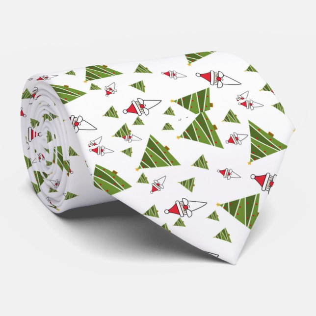 Cravate Arbres de Noël et Père Noël (Roulé)
