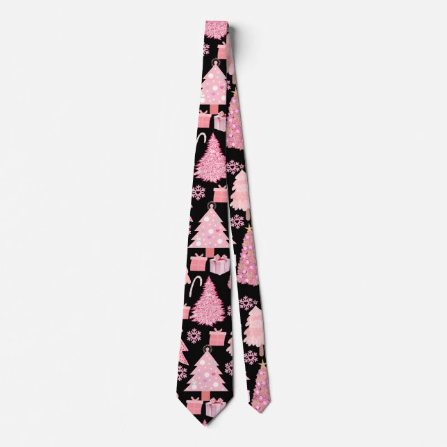 Cravate Arbres de Noël rose Motif Black BG (Devant)