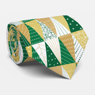 Cravate Arbres de Noël vert et or