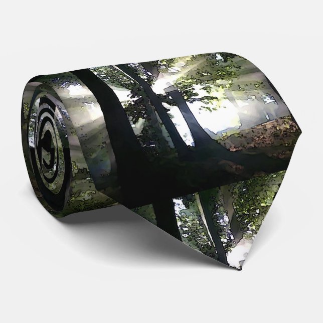 Cravate Arbres - Lumière du soleil à travers la forêt (Roulé)
