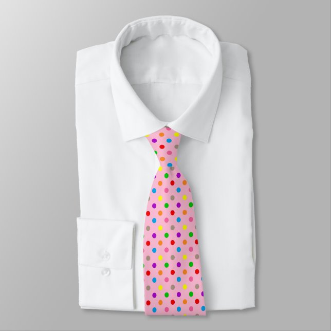 Cravate Arc-en-ciel Coloré Points Pink  (Attaché)