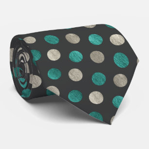 Cravate Argent et Pot Polka Turquoise Gris Charbon Personn