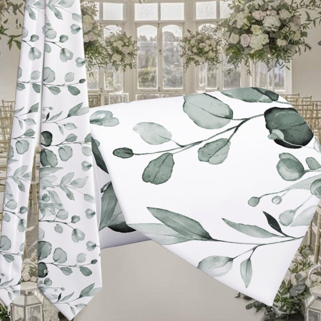 Cravate Argent Sage Eucalyptus Vert Mariage Blanc (Créateur téléchargé)