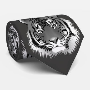 Cravate argentée à motif tigre noir et blanc